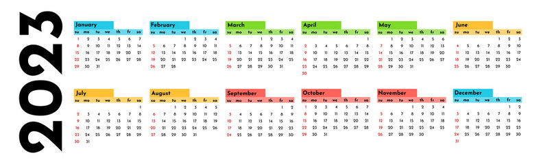 Calendar for 2023 isolated on a white background