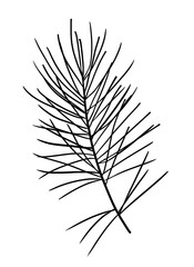 Christmas black outline fir tree branch, Winter holiday party design element