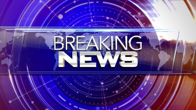 Breaking News with world map and HUD elements in news studio, motion abstract business, corporate and news style background