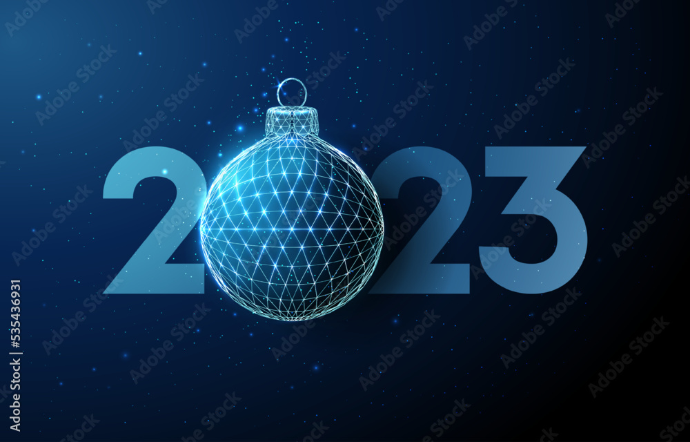 Wall mural Abstract Happy 2023 New Year greeting card with Christmas ball