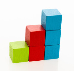 Wooden block stairs on white background