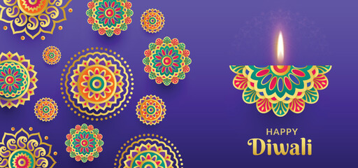 Happy Diwali Elegant Decorative Diya & Mandala Designs