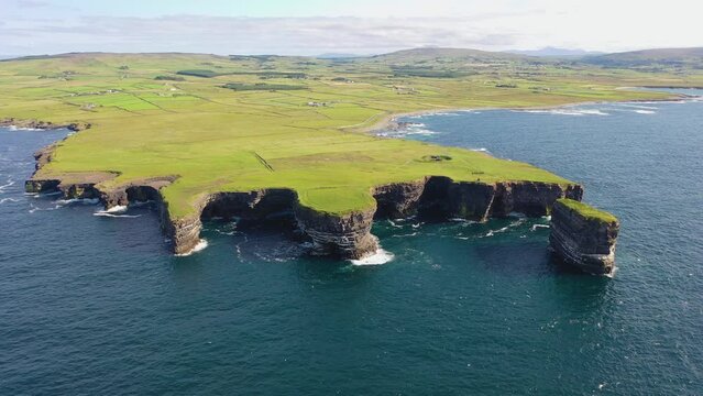 Aerial view of the Dun Briste sea stick at Downpatrick head, County Mayo - Republic of Ireland
