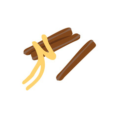 Ribbon cinnamon sticks. Ingredient for baking on white background
