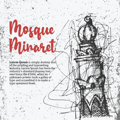 Fototapeta na wymiar Ramadan Mosque Minaret sketch chaotic lines doodle