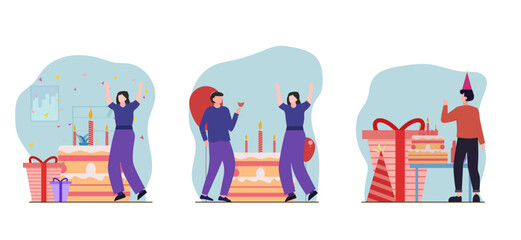 Flat Bundle Birthday Party Design Illustration