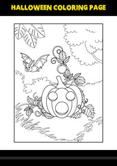 Halloween coloring page for kids. Line art coloring page design for kids.