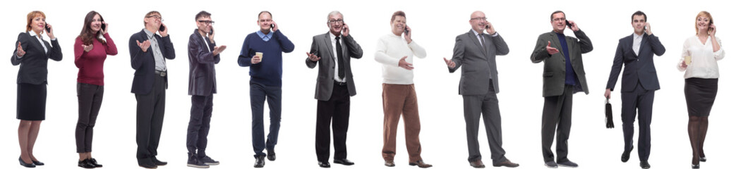 group of people holding phone in hand isolated