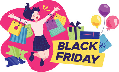 Black Friday Shopping Girl Vector Illustration