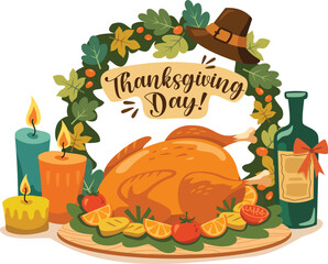 Thanksgiving Table Dinner Vector Illustration