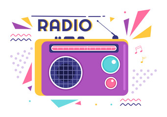 Radio Player for Record, Talk Show, Interviews Celebrity and Listening to Music in Template Hand Drawn Cartoon Flat Style Illustration