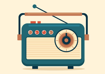 Retro Radio Player Style for Record, Old Receiver, Interviews Celebrity and Listening to Music in Template Hand Drawn Cartoon Flat Illustration