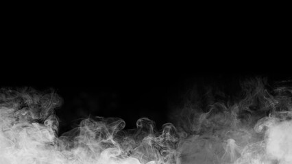 Abstract fog. White cloudiness, mist, or smog moves on black background. Beautiful swirling gray...