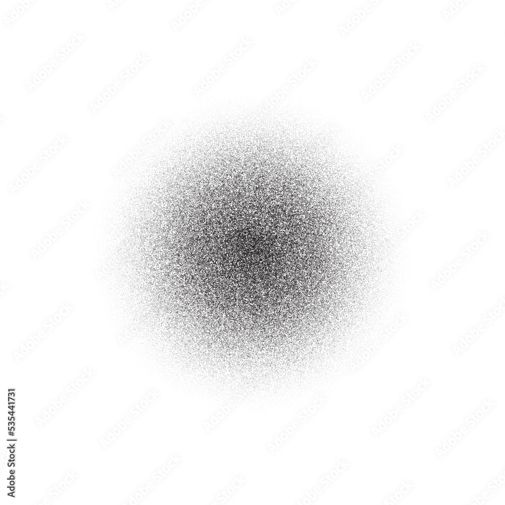 Poster Grain circle gradient. Stippled round shape. Radial stochastic dotwork texture. Random grunge noise background. Black dots sphere. Halftone vector 