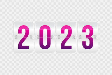 2023 New Year scoreboard sign on transparent background. Vector gradient flip symbol for business, infographic, celebration, decoration, web icon