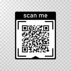 Scan me icon with Qr code for smartphone isolated on transparent background. Qr code for payment, advertising, mobile app vector illustration.