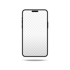 Blank smartphone mockup with empty touch screen isolated on white background. Cell phone template. Vector realistic illustration. Design for banner, web, social media
