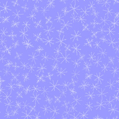 Hand Drawn Snowflakes Christmas Seamless Pattern. Subtle Flying Snow Flakes on chalk snowflakes Background. Awesome chalk handdrawn snow overlay. Neat holiday season decoration.