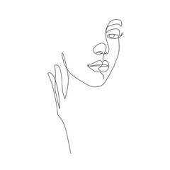 Woman Abstract Face Line Art Drawing. Fashion Female Portrait Minimalist Style. Woman Drawing for Cosmetics. Continuous Line Art Fashion Minimal Print. Beauty Logo. Vector EPS 10