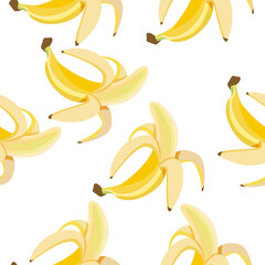 Seamless pattern of whole bananas half open on a white background.Vector pattern for textiles, packaging, banners.