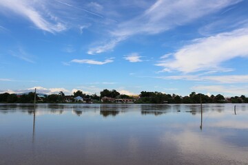 Landscape, Chao Phraya River, flood in the area, Nakhon Sawan, Thailand
