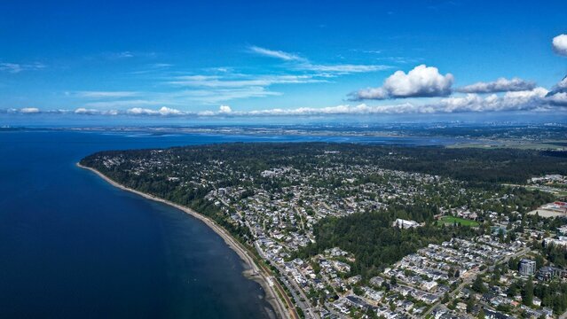 Aerial view of the shore of White Rock, BC, Canada