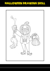 Halloween drawing skill for kids. Halloween drawing skill coloring page for kids.