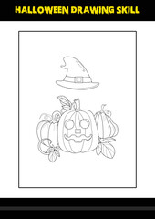 Halloween drawing skill for kids. Halloween drawing skill coloring page for kids.