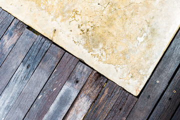 Old wooden floor and concrete floor background