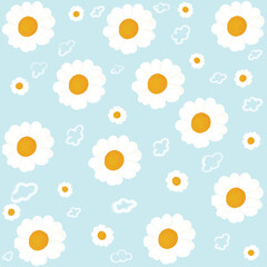 white daisy pattern on the blue background