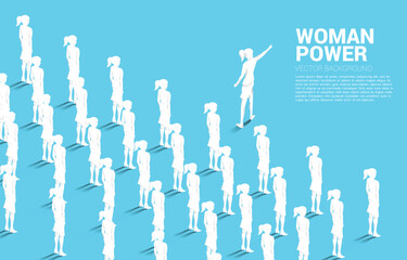 Silhouette businessman lead group of businesswoman to move forward. Business Concept of leadership goal and vision mission