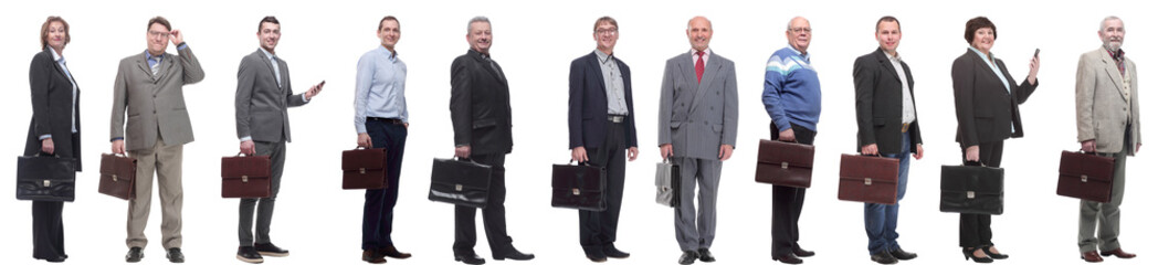 collage, group of businessmen with briefcase isolated