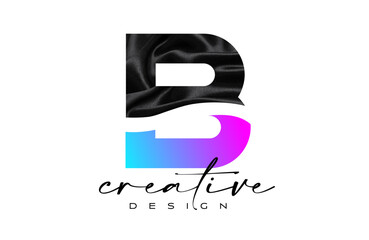 Black Silk Letter B Logo Design with Textile Material Texture and Creative Design Vector
