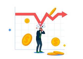 Businessman and graph. Flat vector illustration.