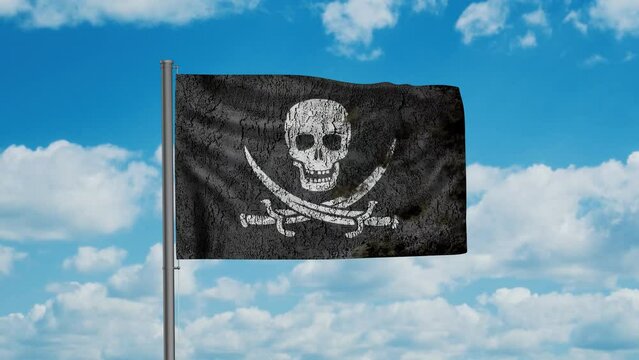 Cprsair and pirate flag, a symbol of piracy, navy or software, waving in the wind infinity cycle