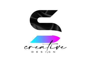 Obraz premium Black Silk Letter S Logo Design with Textile Material Texture and Creative Design Vector