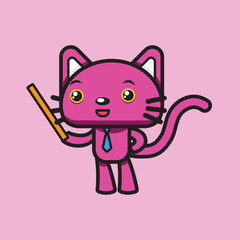 Cute Pink Cat Cartoon Teach