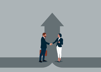 Business deal. Partnership negotiation to make agreement. Success long term investment. Symbol of opportunity, improvement, motivation, challenge. Flat vector illustration.