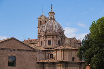 Fototapeta na wymiar View of dome of the church in the historic center of Rome in Lazio Italy