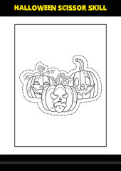 Halloween scissor skill for kids. Halloween scissor skill coloring page for kids.
