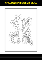 Halloween scissor skill for kids. Halloween scissor skill coloring page for kids.