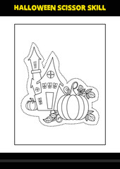 Fototapeta premium Halloween scissor skill for kids. Halloween scissor skill coloring page for kids.