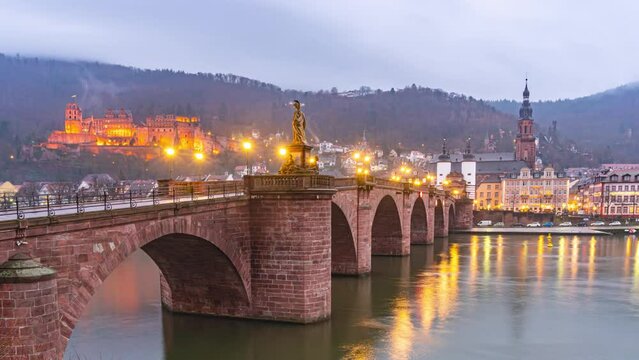 Heidelberg cityscape Day to Night Time Lapse, Germany