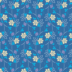 Japanese Wild Flower Leaf Branch Vector Seamless Pattern