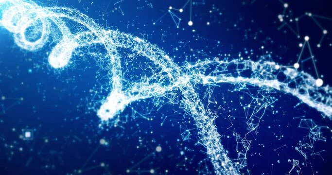 Digital DNA helix, plexus animation of  human genome. Biotechnology, genetic engineering, biology. Abstract 4k Background, 3D illustration of Deoxyribonucleic acid molecule