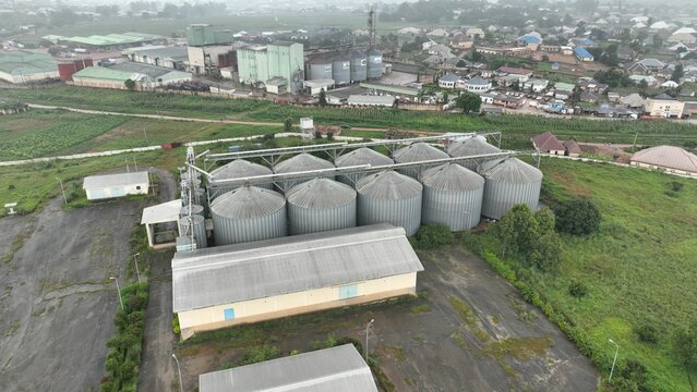 Aerial city view of Grand Cereals in Jos, Nigeria from high above