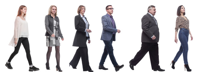 group of successful business people in motion isolated
