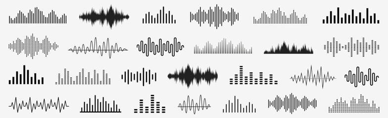 Sound wave set. Sound waves, Equalizer, Audio waves, Radio signal, Music. Recording. Vector illustration - 535452724