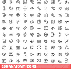 100 anatomy icons set. Outline illustration of 100 anatomy icons vector set isolated on white background