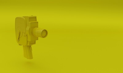 3d illustration, film camera, wide aperture, yellow background, 3d rendering